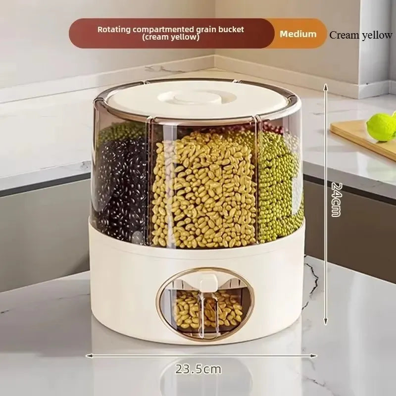 seau rangement rotatif riz céréales hermétique transparent plastique cuisine moderne gris