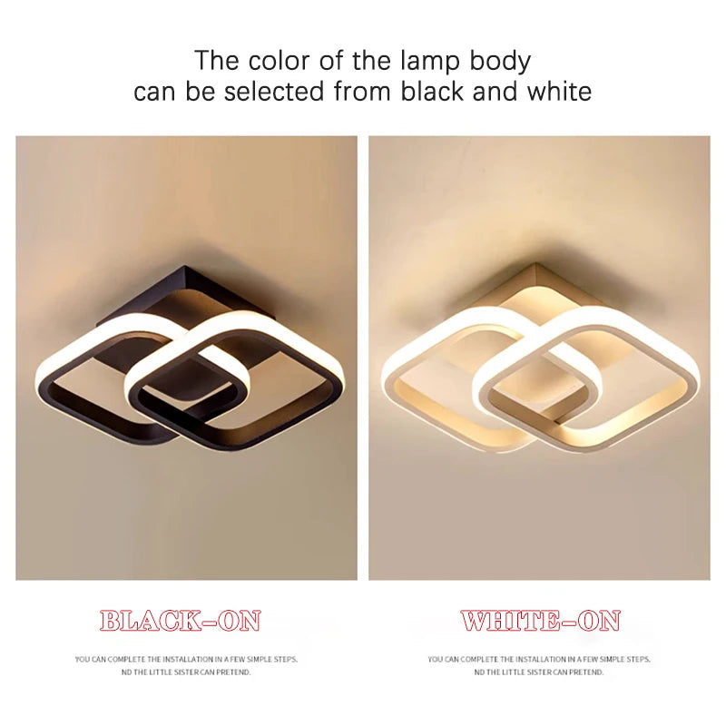 luminaire led plafonnier moderne minimaliste noir blanc forme carrée surface lisse fixé télécommande