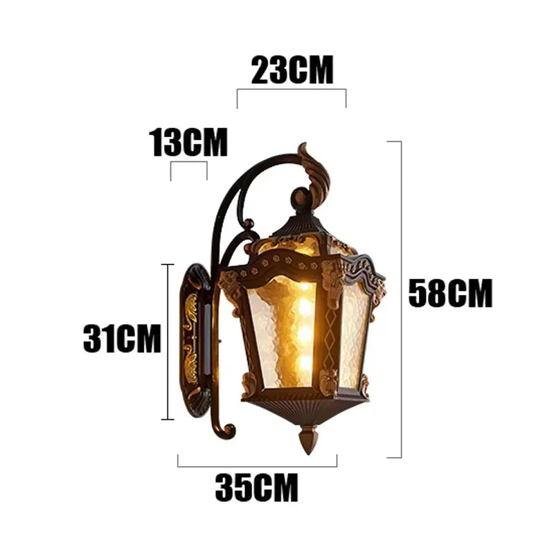 lampe murale éclairage extérieur moderne classique verre moulé texture dorée hydrofuge é27 led noir