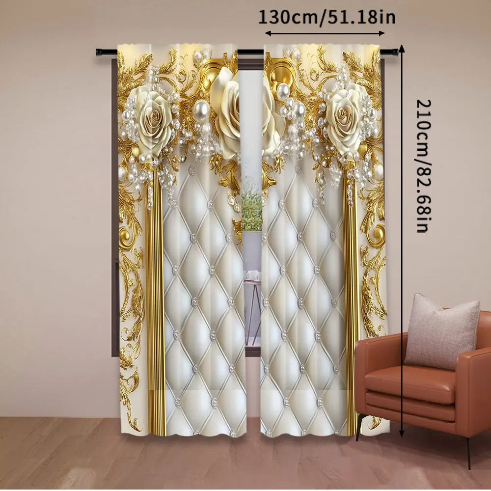 rideau deux pièces polyester roses blanches dorées classique baroque opaques blanc doré beige