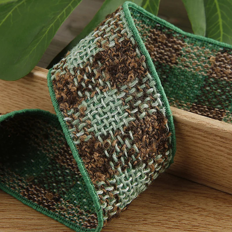 ruban carreaux polyestère noir blanc marron vert rose bleu clair tissé rustique double face