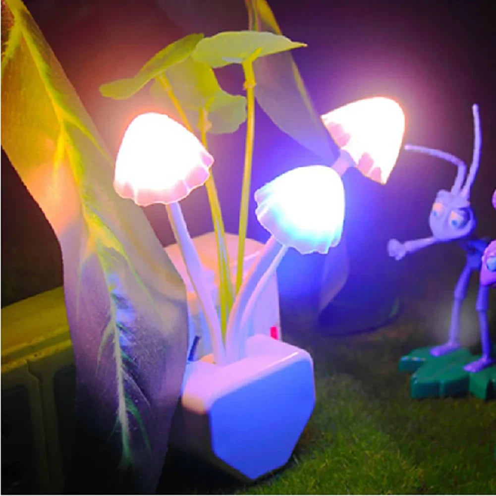 veilleuse nuit champignon blanc vert rose bleu moderne prise murale led chambre bébé decoration