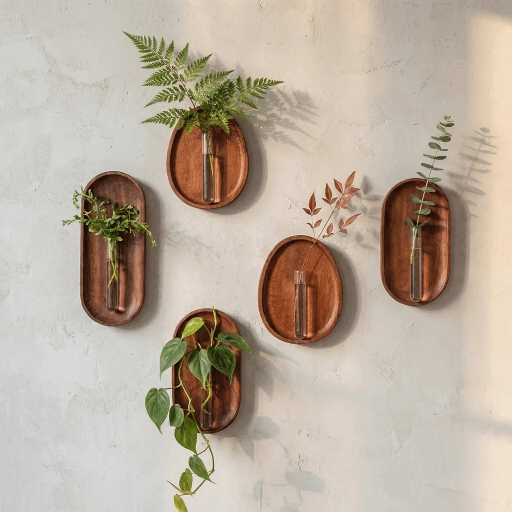 support mural plantes bois moderne minimaliste marron clair lisse artificielles