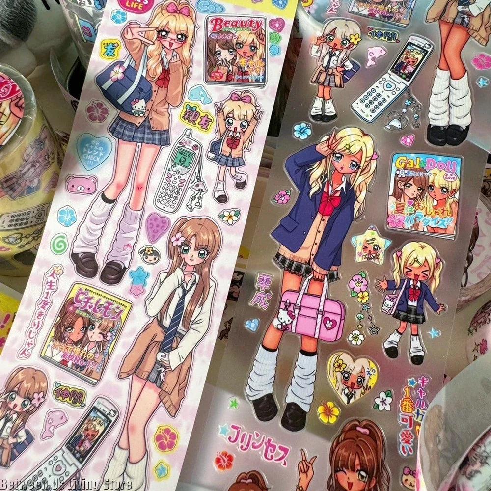 sticker kawaii multicolore dessins animés personnages accessoires floraux scrapbooking bricolage autocollant