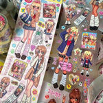 sticker kawaii multicolore dessins animés personnages accessoires floraux scrapbooking bricolage autocollant