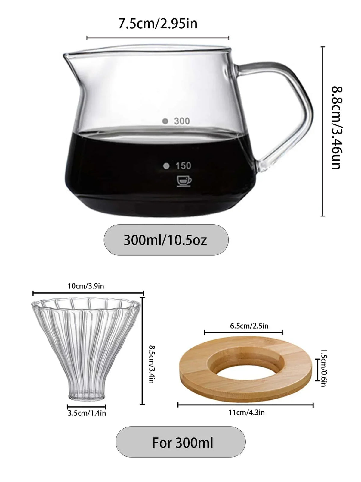 filtre carafe verre rayures verticales moderne ensemble 600ml 300ml transparent