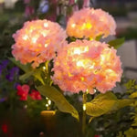fleurs artificielles lumineuses hortensia bleu rose violet feuilles vertes moderne décoration extérieure panneau solaire