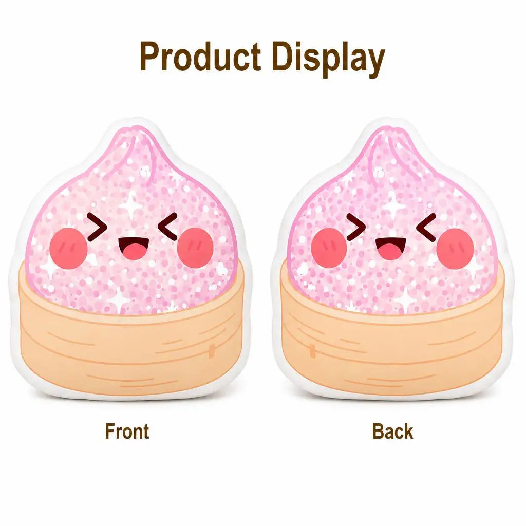 coussin 3d rose glitter visage kawaii forme bao deco intérieure coussin siège 40cm polyester