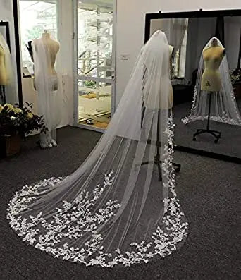 voile mariée blanc bord dentelle fleurs brodées transparent classique polyestère erotique