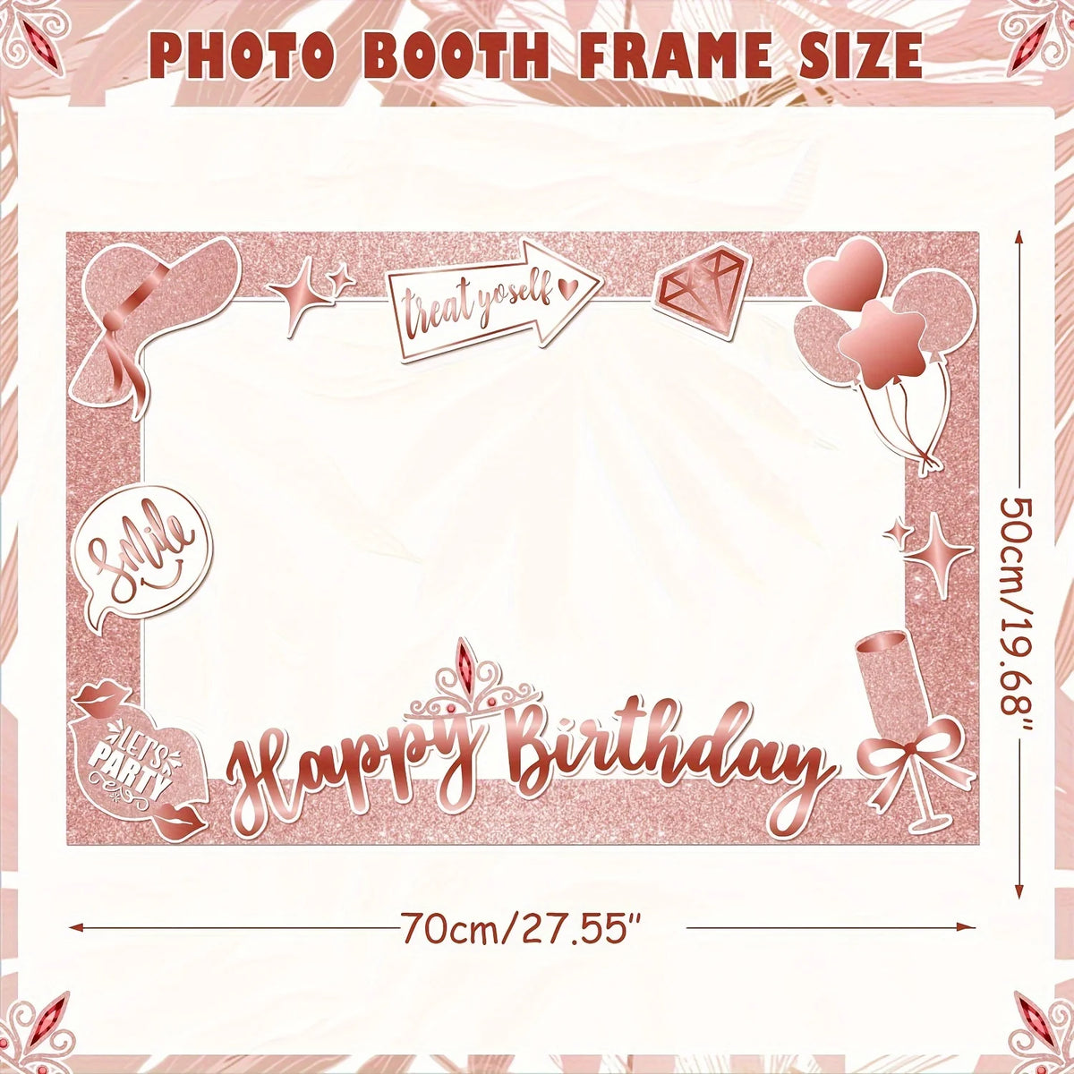 cadre photo pailleté moderne rose pâle brillant clips lettres ballons chapeau lunettes fête anniversaire