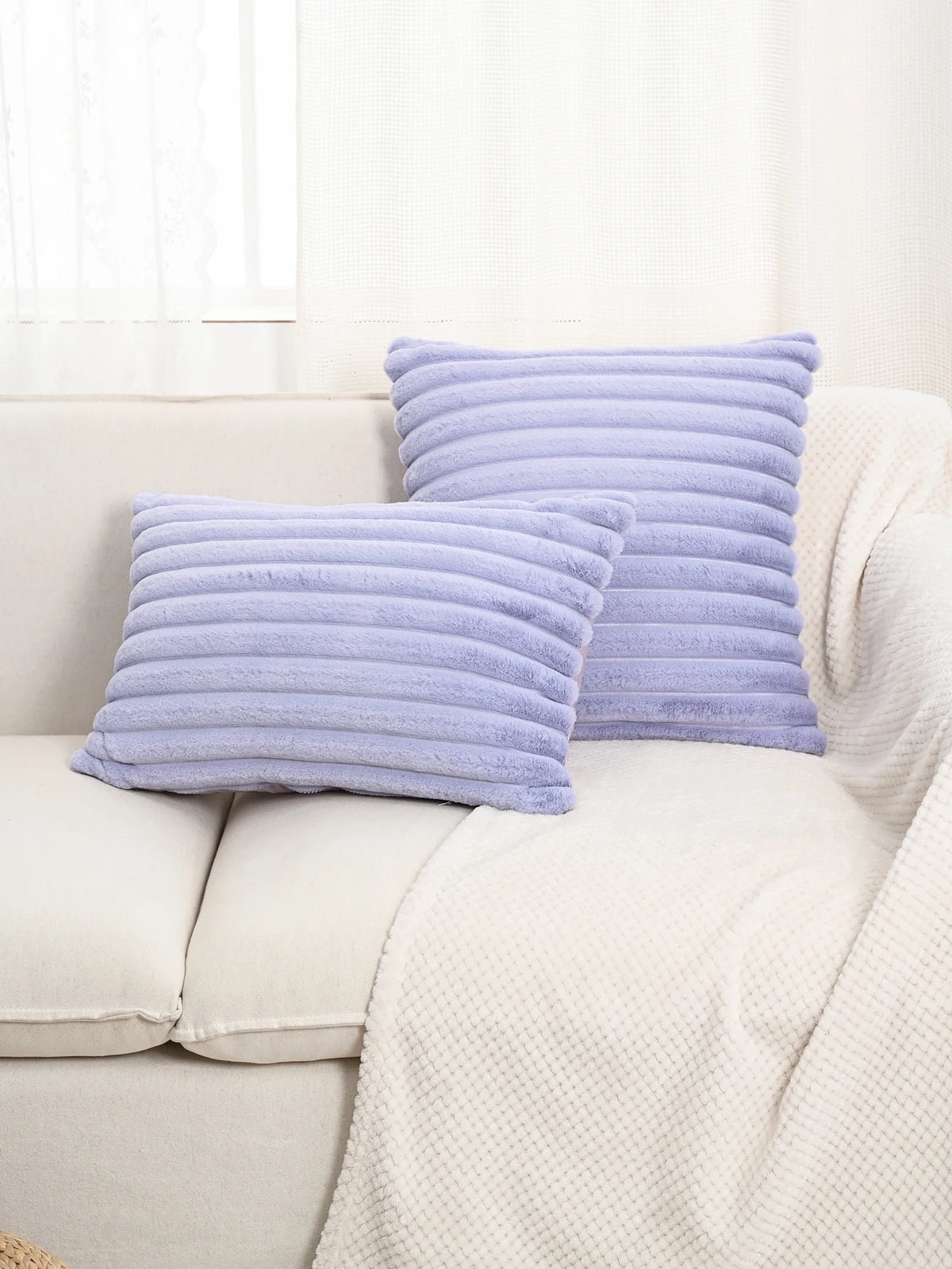 taies d'oreiller décoratives moderne rayées 30x50cm 45x45cm polyester beige clair coussins maison simple fixations