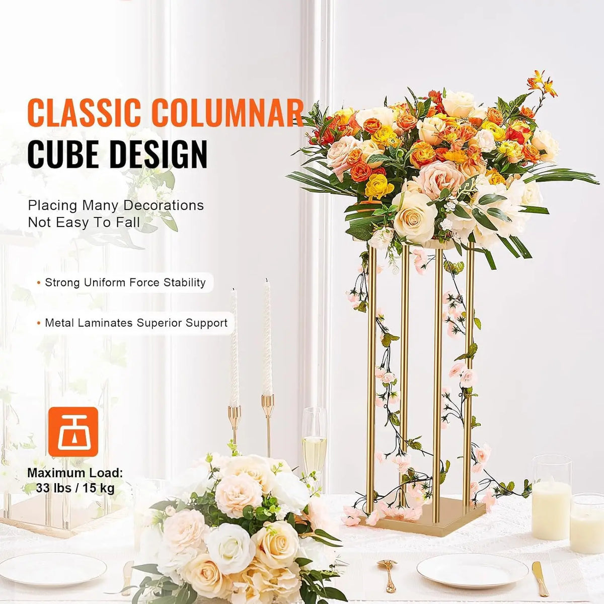 supports fleurs or modernes élégants décoration événement mariage party decorative flower holder centrois table