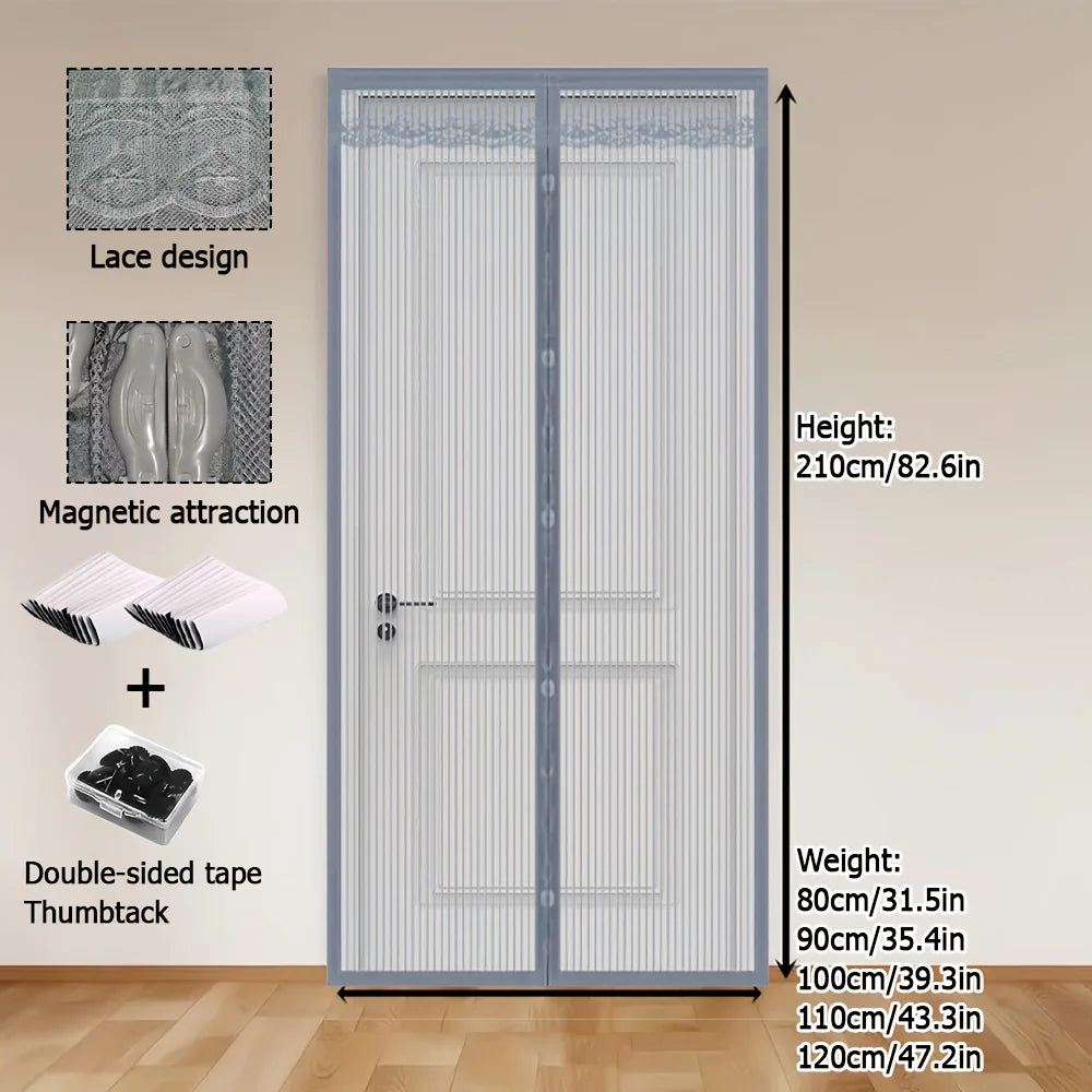 rideau porte magnétique gris dentelle moderne adhésif anti insectes largeur variable hauteur fixe