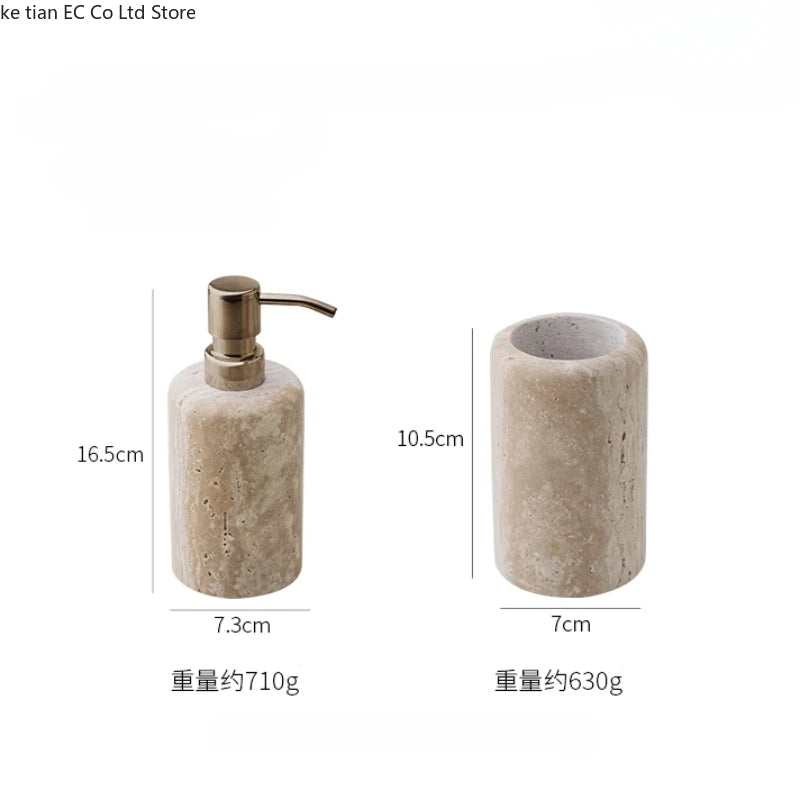 ensemble salle bain pierre naturelle moderne distributeur savon porte brosse dents plateau carré minimaliste