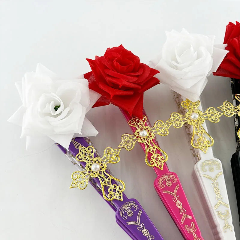 éventails lumineux dentelle roses brodées clips transparents classiques filles femmes