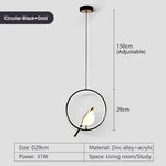 Suspension lumineuse ovale contemporaine oiseau noir doré salon chambre