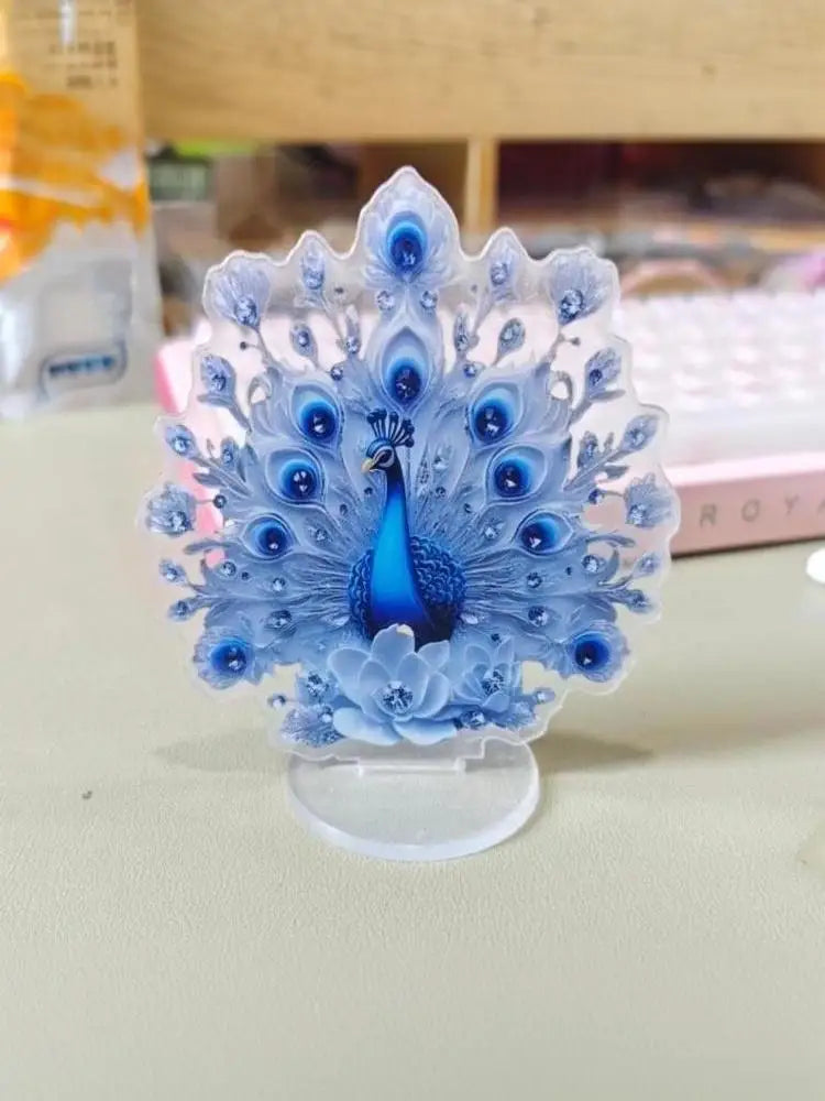 décoration murale paon résine bleu plumes strass élégante ornement fleurs transparent