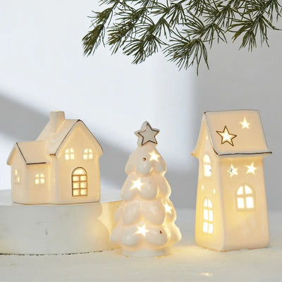 Maison lumineuse en céramique décoration Noël table