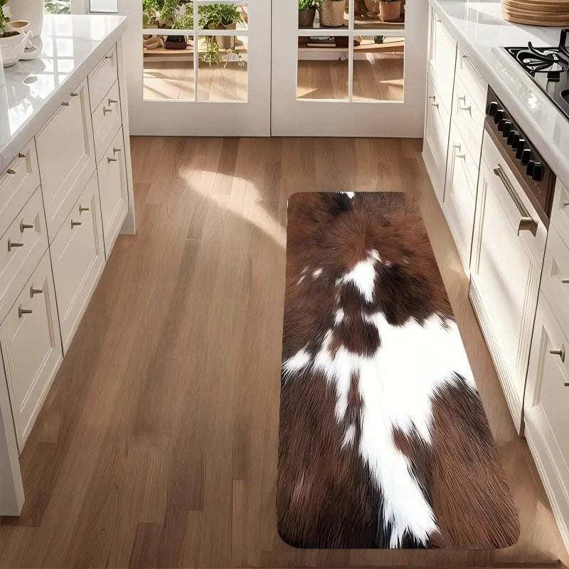 tapis sol moderne marron blanc peau vache antidérapant extérieur intérieur fleuri