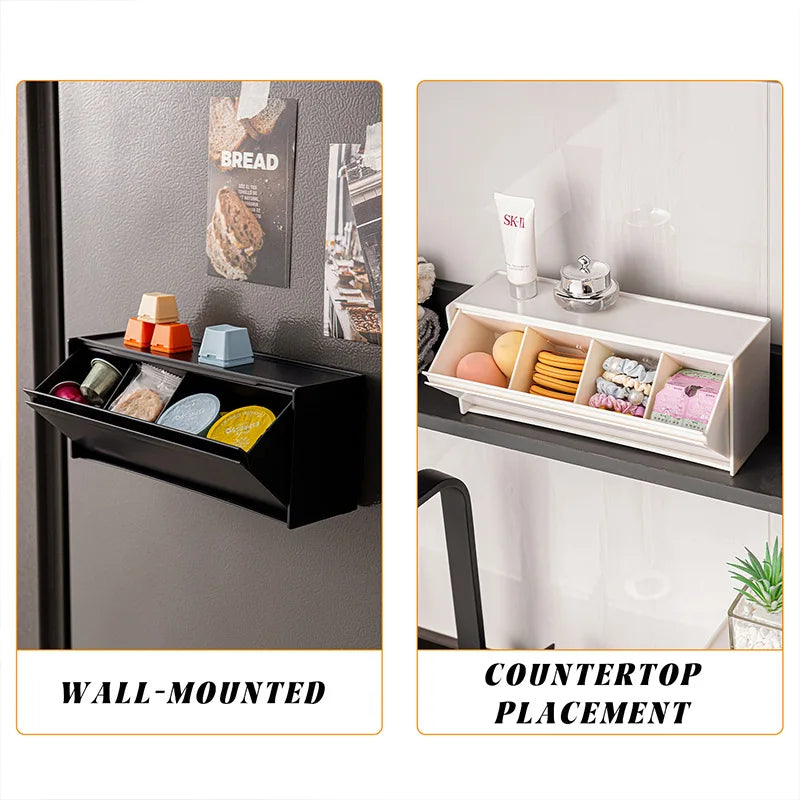 boîte rangement réutilisable blanc noir moderne compartiments éponge bâtonnets oreille cosmétiques sans perçage fixations