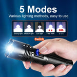 lampe torche led rechargeable 18650 batterie mode stroboscope éclairage bleu tactique robuste