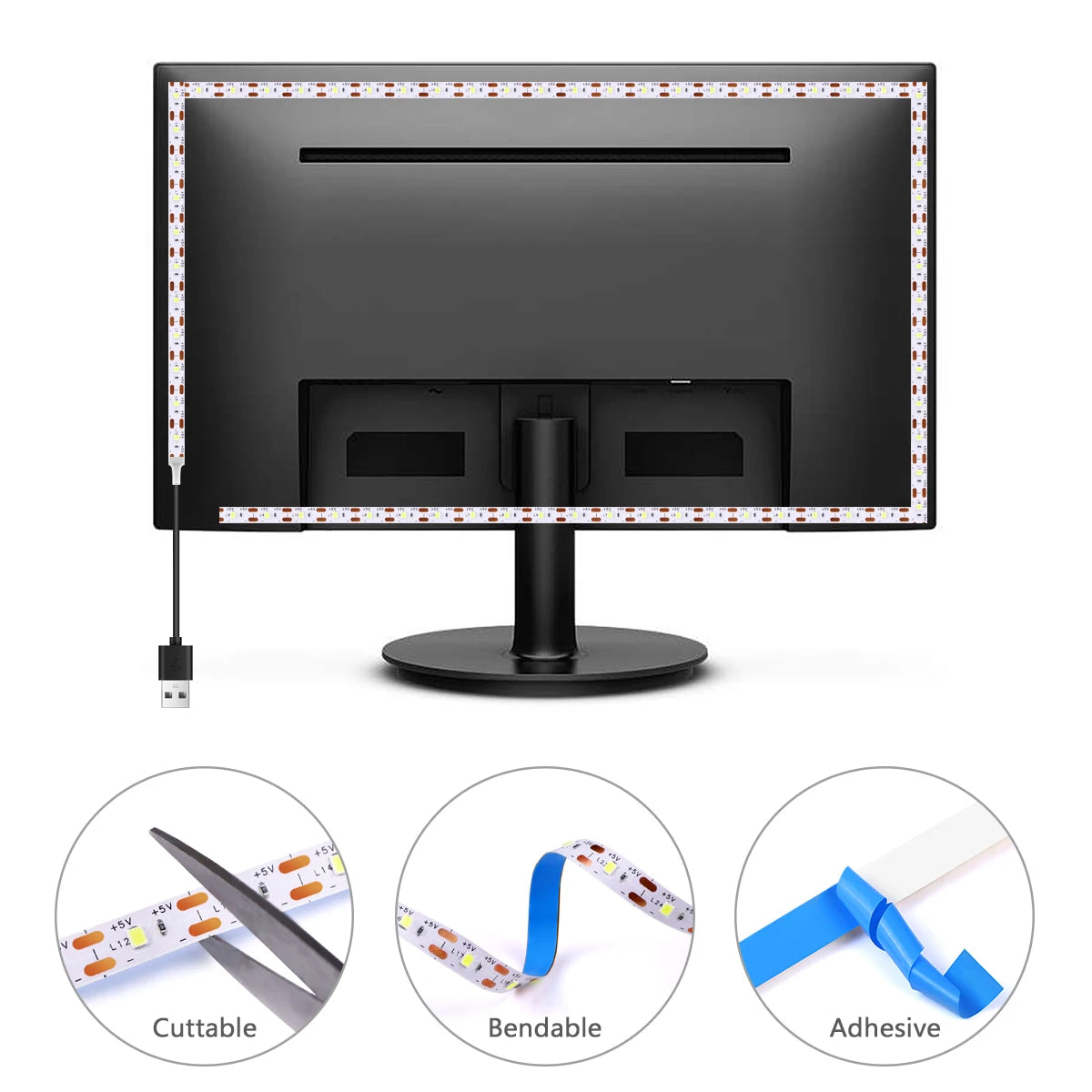 ruban led blanc blanc chaud moderne adhésif 60 leds mètre 5v 30000 heures