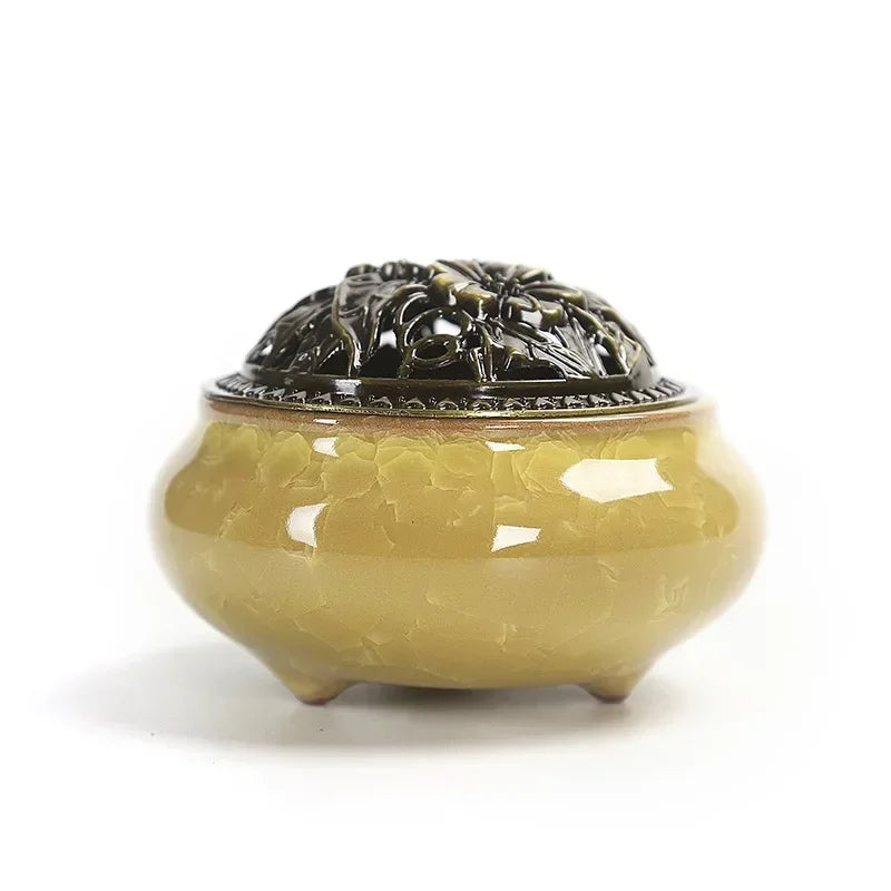 bougeoir encens poterie artisanal texture craquelée couleurs rouge vert bleu noir jaune vintage cendrier