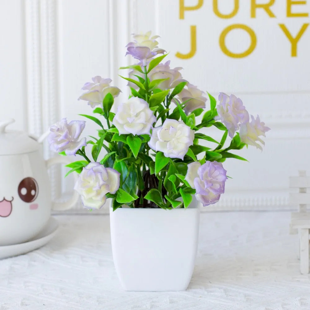 plantes artificielles branche verte feuilles blanches violette moderne extérieur accroché pot carré blancDecorationTable