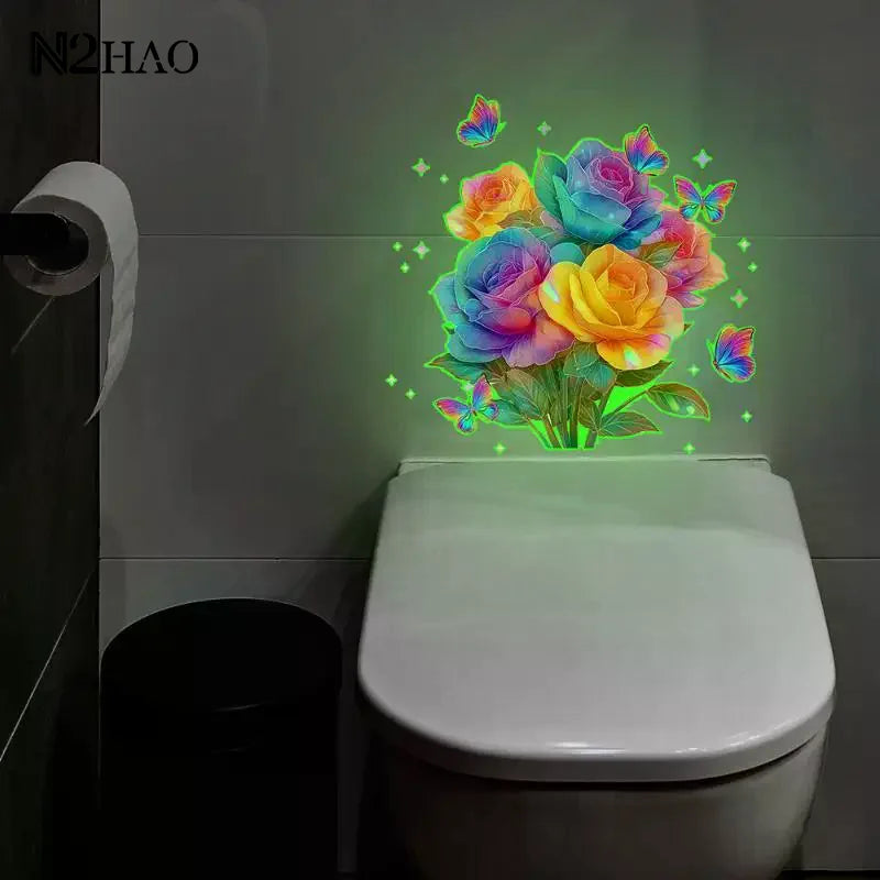 sticker mural lumineux fleur multicolore moderne adhésif salle bain chambre coucher décoration intérieure