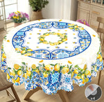 nappe imperméable motif floral citrons table d'été blanche verte extérieure mariage festives clips