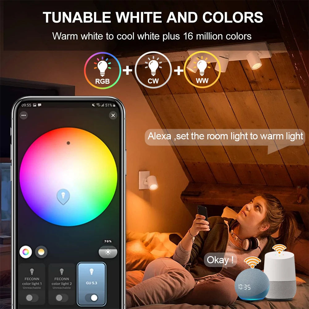 ampoules led intelligentes gu10 rgb blanc modernes controle zigbee app mobile 5w 249 2000lm