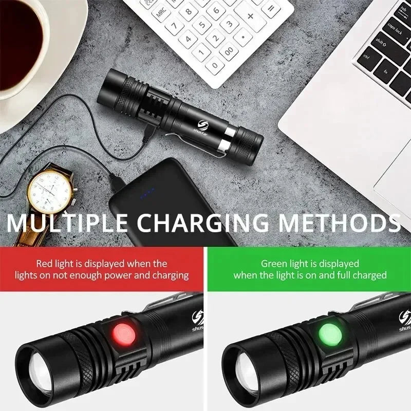 lampe torche rechargeable led noire zoom réglable camping randonnée bicyclisme