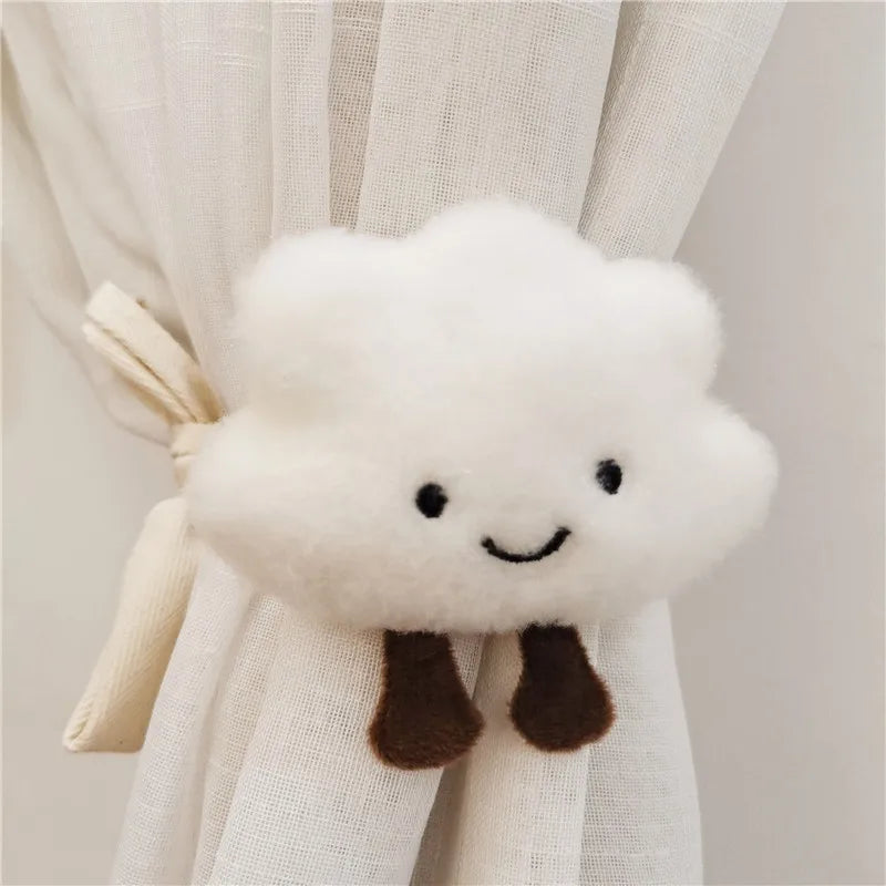 rideaux enfant dessin animé brodé visage souriant opacité peluche mignon agrafe ruban beige salopes