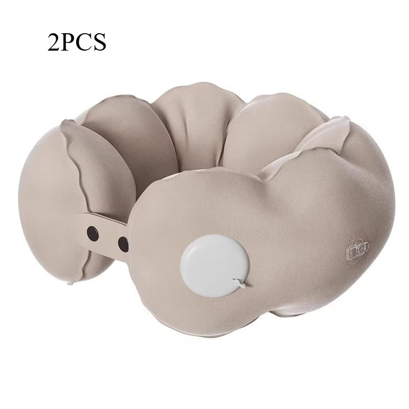 oreiller voyage forme polyester beige doux moderne dégonflement poignée transport confortable suction voyage tranches