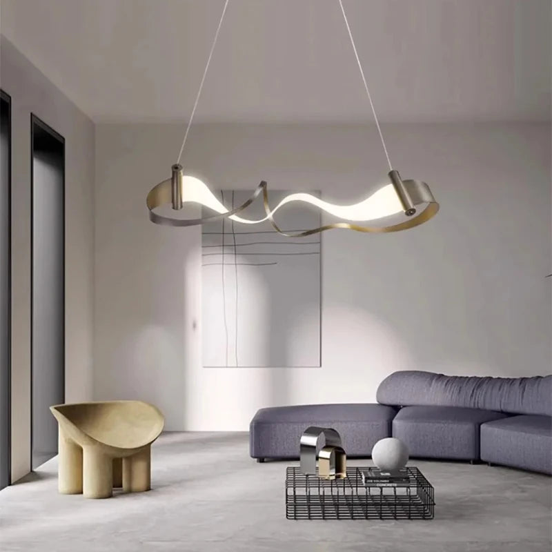 suspension lumineuse moderne blanc doré noir ondulé mat salon chambre