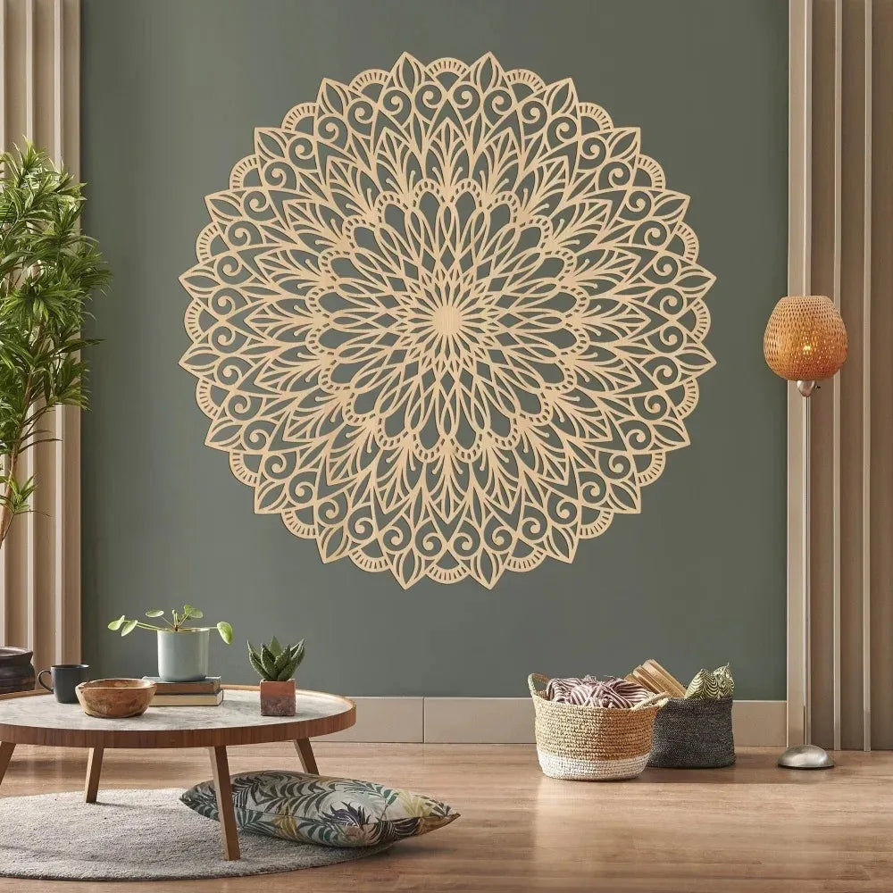 décoration murale mandala métal marron clair motifs floraux géométriques artisanat détaillé