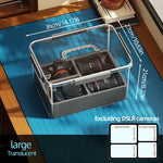 boîtes rangement transparentes poignées métalliques intérieur gris caméras lentilles accessoires tailles xl respectueux environnement