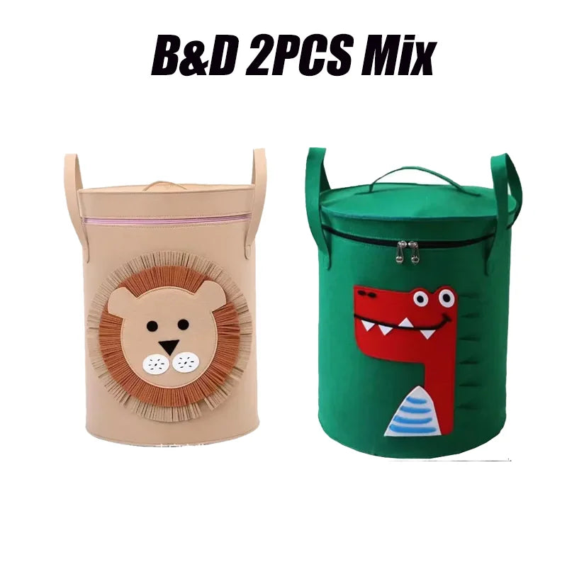 paniers rangement animaux tigre crocodile éléphant jouets gris vert beige couvercle poignées amovibles enfants