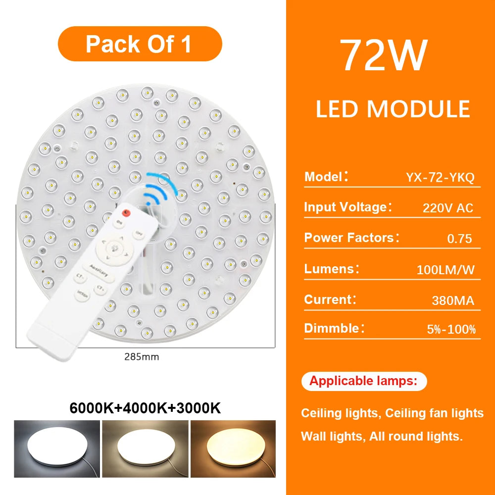 panneau led blanc moderne 285mm aimants télécommande câble alimentation 72w