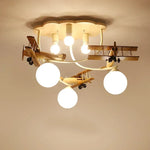 lampe bois naturel avions sphères translucides vintage moderne chambre enfants
