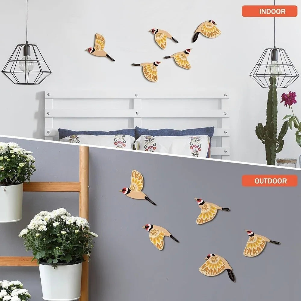 décorations murales oiseaux bois motifs géométriques beige noir orange modernes eyelets