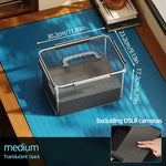 boîtes rangement transparentes poignées métalliques intérieur gris caméras lentilles accessoires tailles xl respectueux environnement
