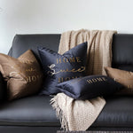 coussins velours lettres dorées sweet bleu marine marron élégants 40x60cm décoration canapé voiture