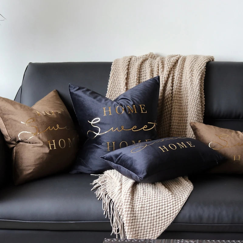 coussins velours lettres dorées sweet bleu marine marron élégants 40x60cm décoration canapé voiture