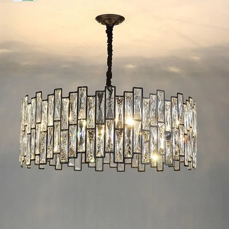 lustre cristal moderne transparent noir brillant salon restaurant haute gamme echangement chainemeta