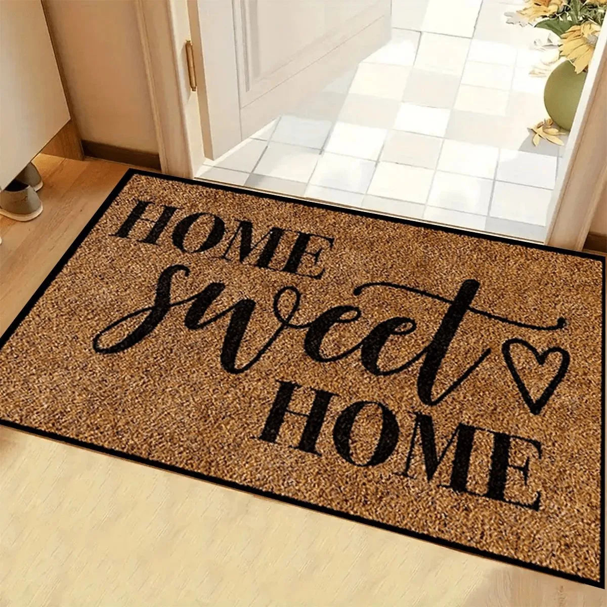 tapis d'entrée vert foncé lettrage welcome sweet classique moderne