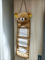 sac rangement mural peluche ours marron clair mignon crochets métalliques poignées cuir compartments plastique