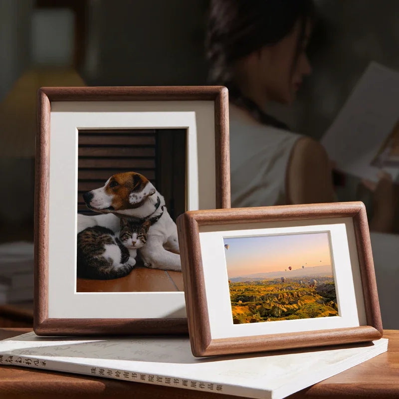 cadre photo bois marron rustique minimaliste chaleureux murs decoration paysages portraits animaux