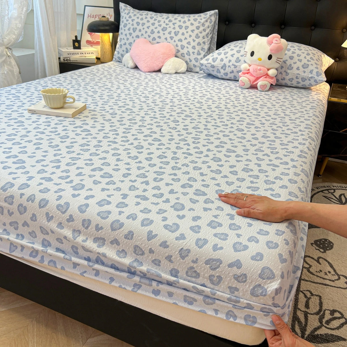 housse lit imprimée coeurs roses clairs moderne 100 polyester élastique single queen king