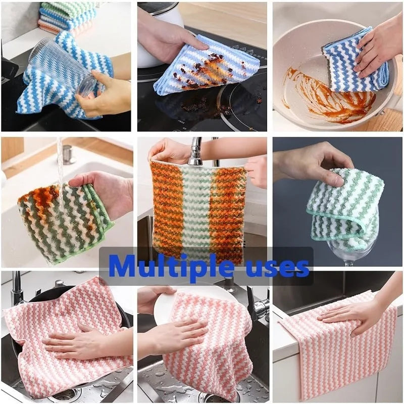 serviettes cuisine microfibre rose bleu vert blanc motif zigzag moderne 25x25cm respectueux environnement